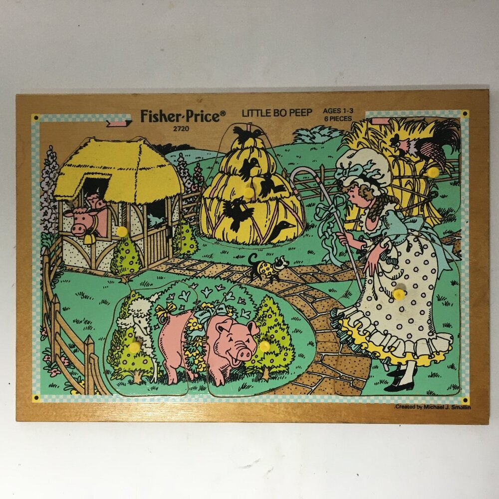 Vintage Fisher Price Wooden Puzzle Little Bo Peep # 2720 Pick Up and Peek Wood